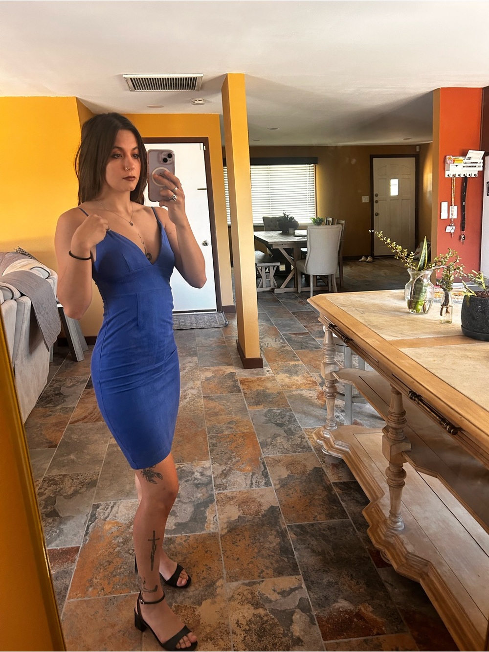 Lulus Blue Velvet Open Back Bodycon Dress Size XS